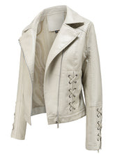 Load image into Gallery viewer, Black Weave Long Sleeve PU Leather Motorcycle Jacket