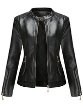 Load image into Gallery viewer, Light Green Long Sleeve PU Leather Motorcycle Jacket For Women