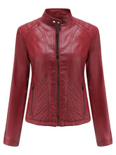 Load image into Gallery viewer, Stand Collar Long Sleeve PU Leather Motorcycle Jacket