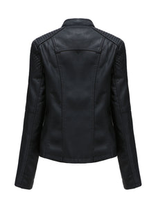Women‘s Leather Jacket Weave Long Sleeve Winter Coat