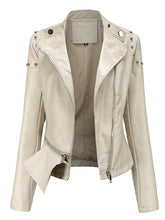 Load image into Gallery viewer, Rivet Long Sleeve PU Leather Motorcycle Jacket With Irregular Hem