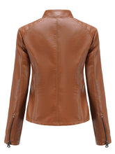 Load image into Gallery viewer, Pink Long Sleeve PU Leather Motorcycle Jacket For Women