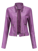 Load image into Gallery viewer, Crop Coat Long Sleeve PU Leather Motorcycle Jacket