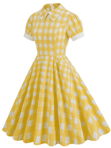 Sweet Plaid Peter Pan Collar 1950S Dress With Pockets