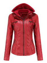 Load image into Gallery viewer, Winter‘s Coat Long Sleeve PU Leather With faux fur lined Warm Hooded Jacket For Women