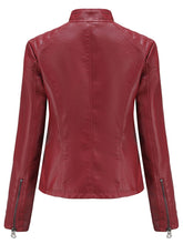 Load image into Gallery viewer, Stand Collar Long Sleeve PU Leather Motorcycle Jacket