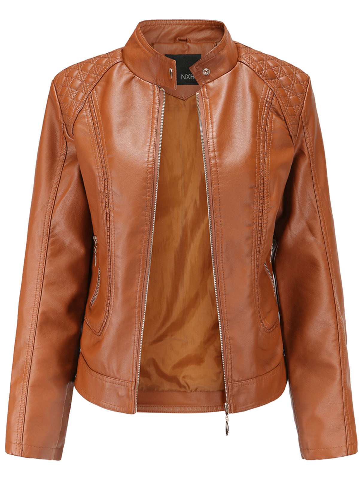 Soft Coat Long Sleeve PU Leather Motorcycle Jacket For Women