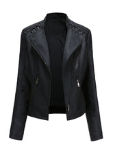 Load image into Gallery viewer, Women‘s Leather Jacket Weave Long Sleeve Winter Coat