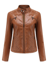 Load image into Gallery viewer, Pink Long Sleeve PU Leather Motorcycle Jacket For Women