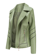 Load image into Gallery viewer, Turn Down Collar Long Sleeve PU Leather Motorcycle Jacket