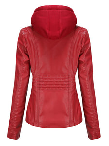 Winter‘s Coat Long Sleeve PU Leather With faux fur lined Warm Hooded Jacket For Women
