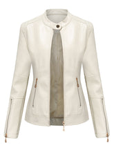 Load image into Gallery viewer, Light Green Long Sleeve PU Leather Motorcycle Jacket For Women