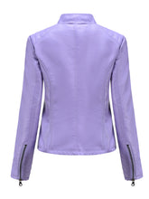 Load image into Gallery viewer, Pink Long Sleeve PU Leather Motorcycle Jacket For Women