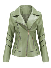 Load image into Gallery viewer, Turn Down Collar Long Sleeve PU Leather Motorcycle Jacket