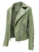 Load image into Gallery viewer, Black Weave Long Sleeve PU Leather Motorcycle Jacket