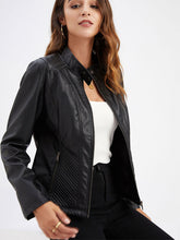 Load image into Gallery viewer, Stand Collar Long Sleeve PU Leather Motorcycle Jacket