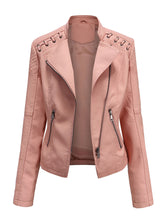 Load image into Gallery viewer, Women‘s Leather Jacket Weave Long Sleeve Winter Coat