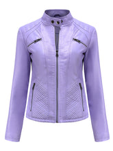 Load image into Gallery viewer, Pink Long Sleeve PU Leather Motorcycle Jacket For Women