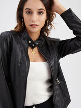 Load image into Gallery viewer, Stand Collar Long Sleeve PU Leather Motorcycle Jacket