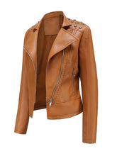 Load image into Gallery viewer, Rivet Long Sleeve PU Leather Motorcycle Jacket