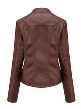 Load image into Gallery viewer, Women‘s Leather Jacket Weave Long Sleeve Winter Coat