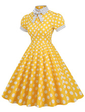 Load image into Gallery viewer, Navy Polka Dots Bowknot Swing Vintage 1950S Dress