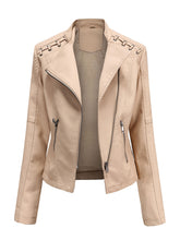Load image into Gallery viewer, Women‘s Leather Jacket Weave Long Sleeve Winter Coat
