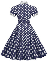 Load image into Gallery viewer, Navy Polka Dots Bowknot Swing Vintage 1950S Dress