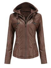 Load image into Gallery viewer, Winter‘s Coat Long Sleeve PU Leather With faux fur lined Warm Hooded Jacket For Women