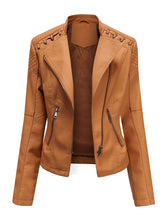 Load image into Gallery viewer, Women‘s Leather Jacket Weave Long Sleeve Winter Coat