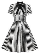 Load image into Gallery viewer, With Pocket Bow Stripe Black 50S Dress