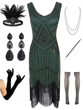 Load image into Gallery viewer, Sequined Fringed Flapper 20S Dress Set