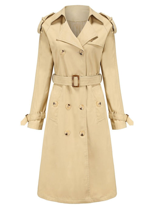 Women's Trench Coat Going out Fall Winter Turndown Collar Button Waisted Solid Color Long Coat