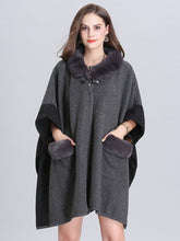 Load image into Gallery viewer, Faux Fur Coat Wool Cape Coat Half Sleeve Women ‘s Overcoat With Pockets