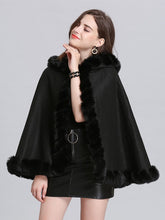 Load image into Gallery viewer, Hooded Winter Coat Faux Fur Long Sleeve Open Front Luxurious Cape Coat For Women