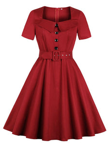 Side Pockets 50s 60s  Square Collar Dress