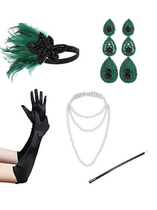 Green 1920s Maxi Sequined Flapper Dress Set