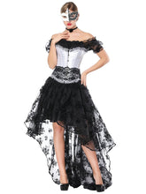 Load image into Gallery viewer, Gothic Costume Halloween Women Black Lace Short Sleeve Top Corset And Asymmetrical Skirt
