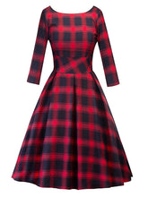 Load image into Gallery viewer, Elegent Low Back Crewneck Sleeveless Plaid Vintage Dress