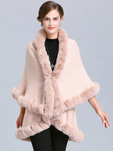 Load image into Gallery viewer, Faux Fur Coat Women Plaid Poncho Long Sleeve Batwing Oversized Cape Coat