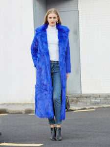Faux Fur Coat Women V Neck Long Sleeve Maxi Winter Coat