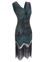 Load image into Gallery viewer, Dark Green 1920s Sequined Flapper Dress