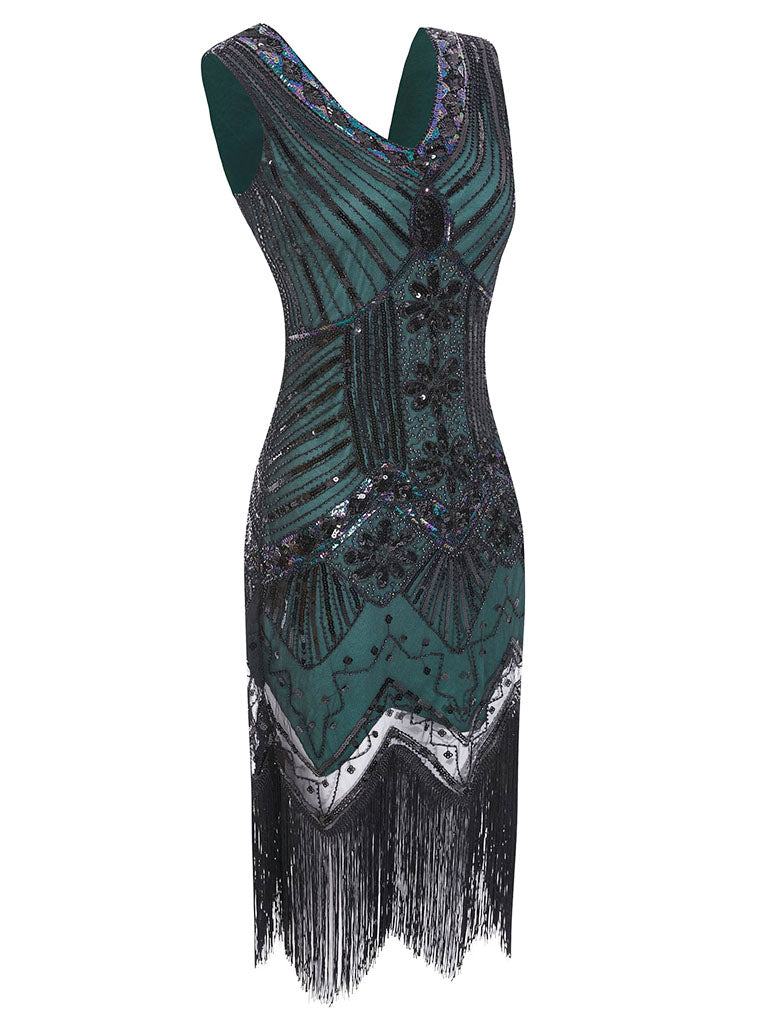 Dark Green 1920s Sequined Flapper Dress Jolly Vintage Dark Green 1920s Sequined Flapper Dress Jolly Vintage