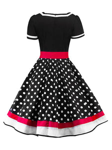 Sweet Heart Neck Polka Dots A Line Vintage Dress With Belt