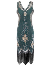 Load image into Gallery viewer, 4 Color 1920S Sequined Fringe Peacock Flapper Dress