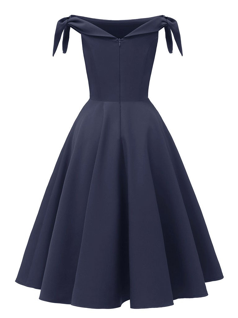 off shoulder bow dress High Waist 1950s Off Shoulder Bow Dress – Jolly Vintage