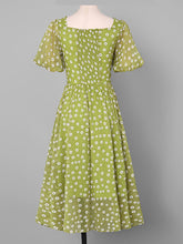 Load image into Gallery viewer, Green Daisy Puff Sleeve Smocking Chiffon 1950S Vintage Dress