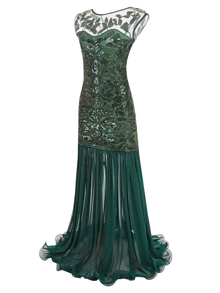 slim fit dress slacks Zapaka Women Gatsby Dress Sequins Dark Green Long 1920s Dress with Short Sleeves, Dark Green / 2XL main image 0