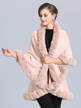 Load image into Gallery viewer, Faux Fur Coat Women Plaid Poncho Long Sleeve Batwing Oversized Cape Coat