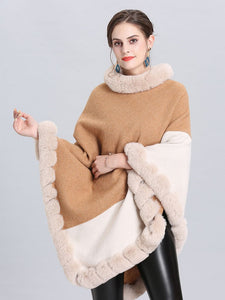 Faux Fur Coat Wool Cape Coat Hooded Long Sleeve Women Overcoat